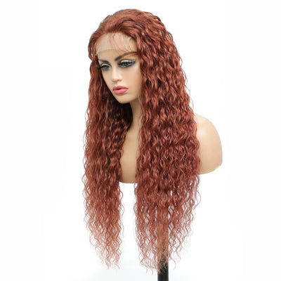 Auburn Cooper Red Water Wave Human Hair 4x4 Lace Closure Wig