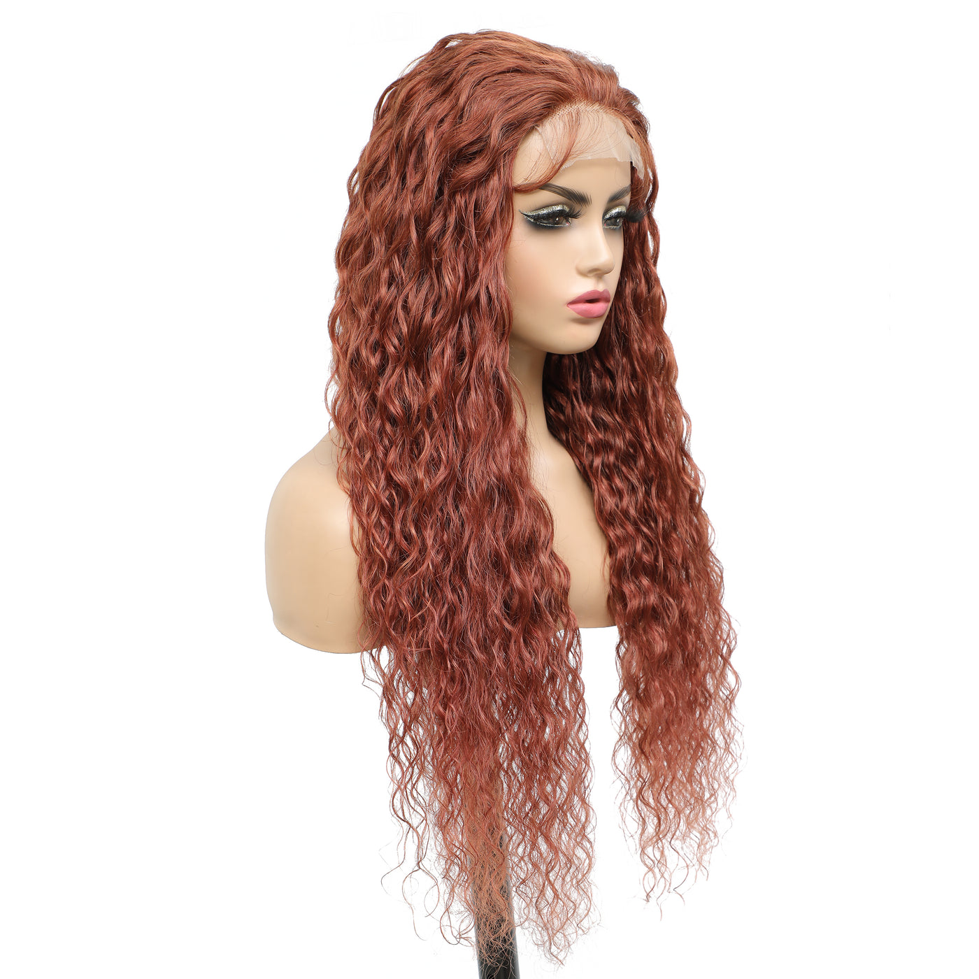 Auburn Cooper Red Water Wave Human Hair 4x4 Lace Closure Wig