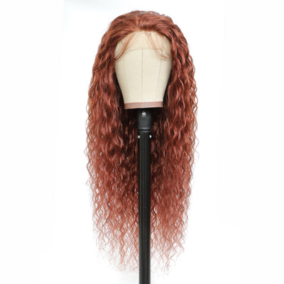 Auburn Cooper Red Water Wave Human Hair 4x4 Lace Closure Wig