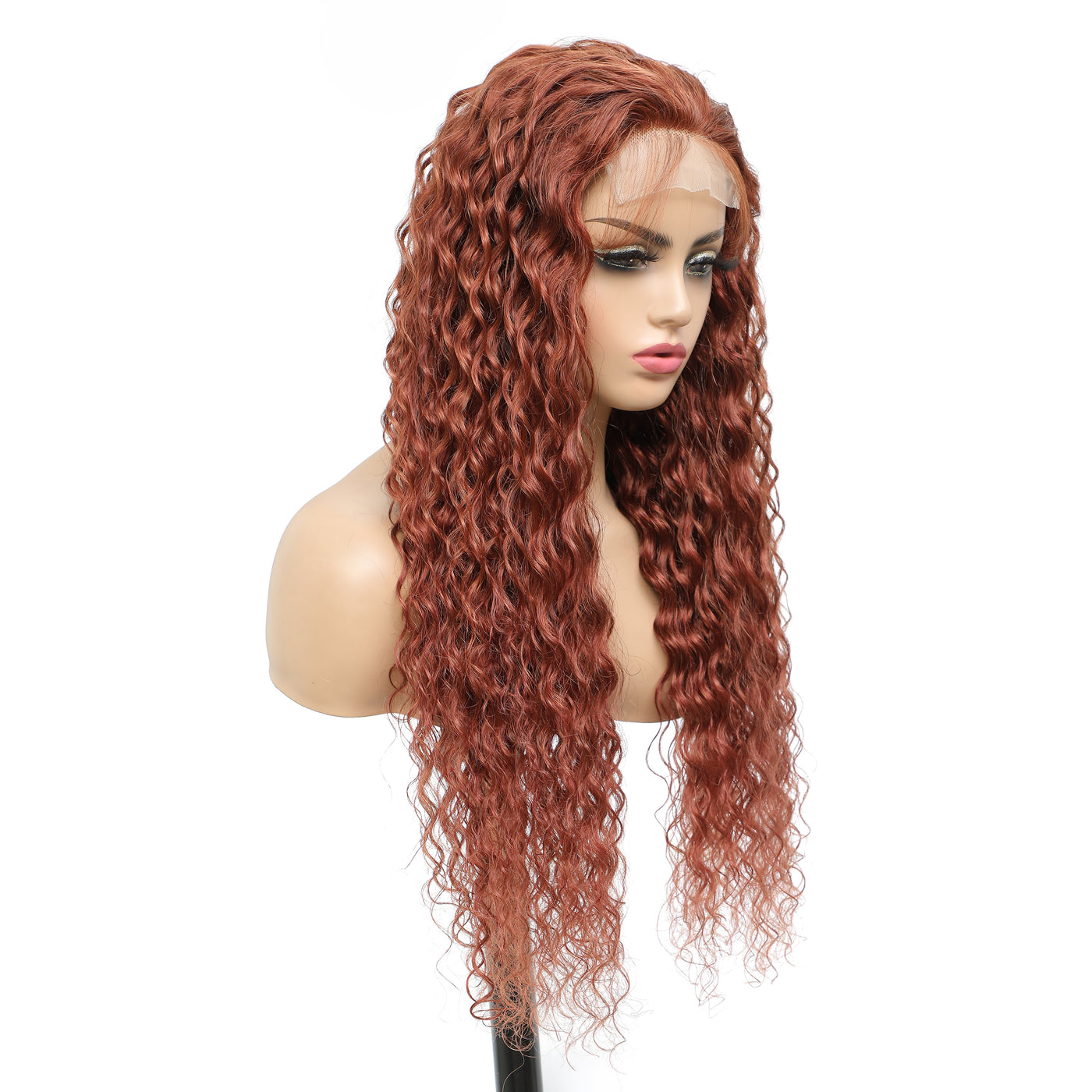 Auburn Brown Deep Wave Human Hair 4x4 Lace Closure Wig