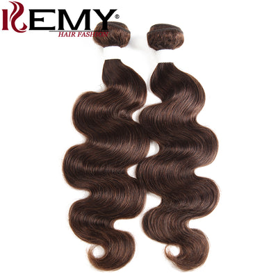 Kemy Hair Medium Brown Colored Body Wave Remy Human Hair Weave Bundles 4 PCS