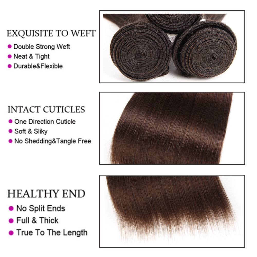 Kemy Hair Medium Brown Straight 100% Human Hair Bundles 10-26 inch