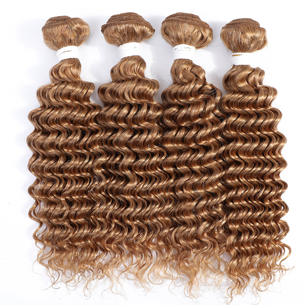 Kemy Hair Honey Blonde Deep Wave 4 Bundles Human Hair Weave