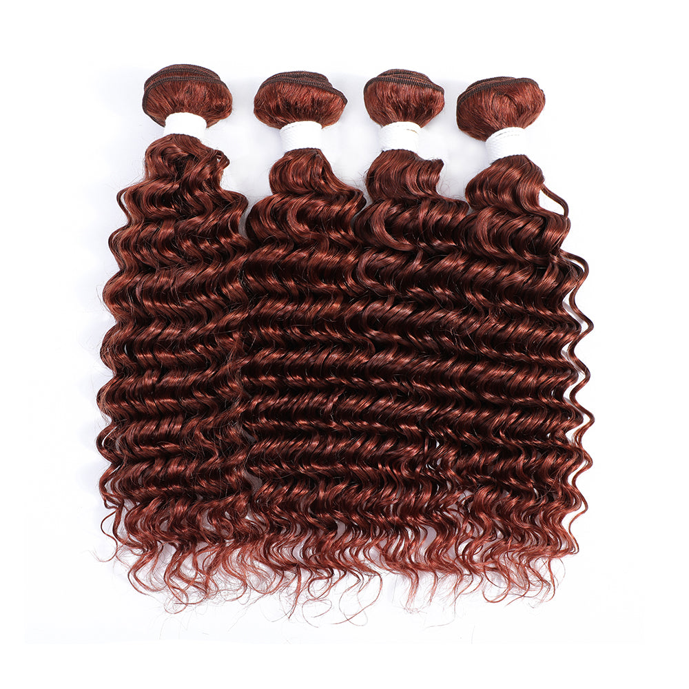 Kemy Hair Auburn Cooper Red Deep Wave Four Human Hair Bundles