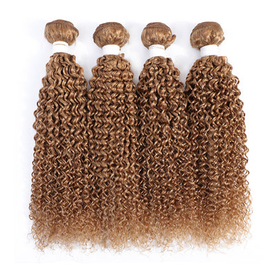 Kemy Hair 4 Bundles Honey Blonde Kinky Curly Remy Human Hair Weave