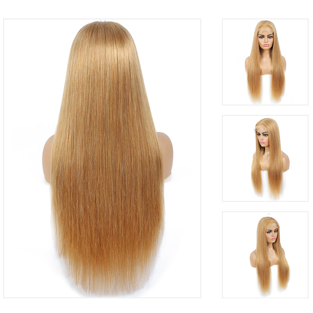 Kemy Hair Honey Blonde Straight 4X4 Lace Closure wigs (16''-26'')(27#)
