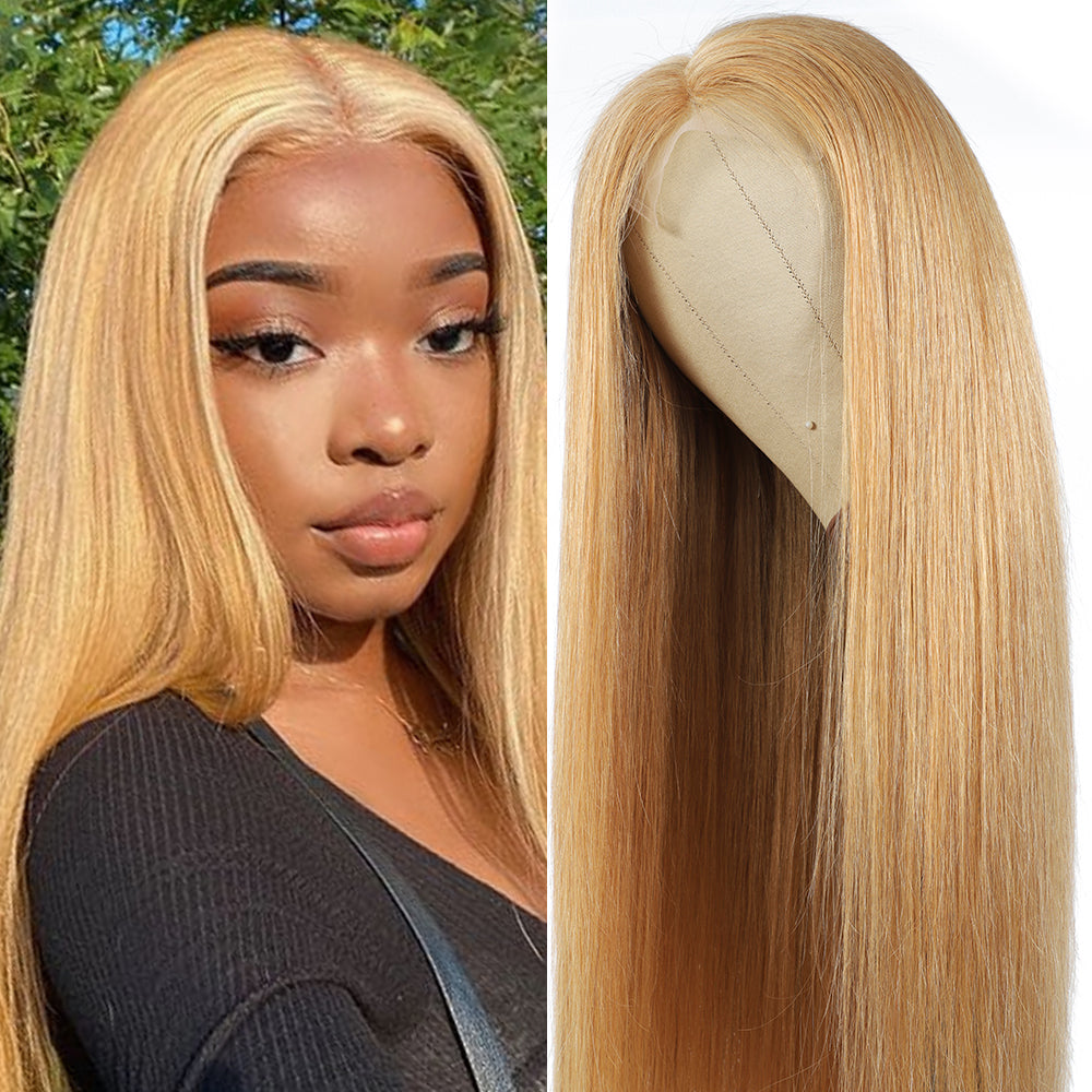 Kemy Hair Honey Blonde Straight 4X4 Lace Closure wigs (16''-26'')(27#)