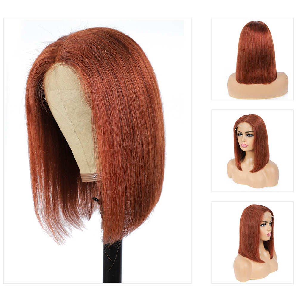 Kemy Hair Custom Cooper Red Bob Human Hair 4x4 Lace Closure wigs 8''-14'' (33)