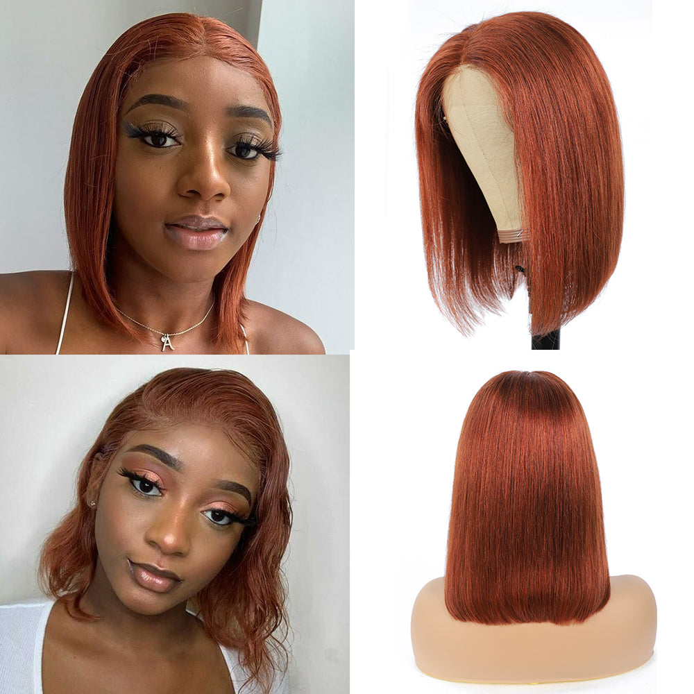 Kemy Hair Custom Cooper Red Bob Human Hair 4x4 Lace Closure wigs 8''-14'' (33)