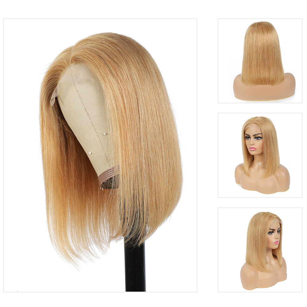 Kemy Hair Custom Honey Blonde Bob 4X4 Lace Closure wigs 8''-14'' (  27 )