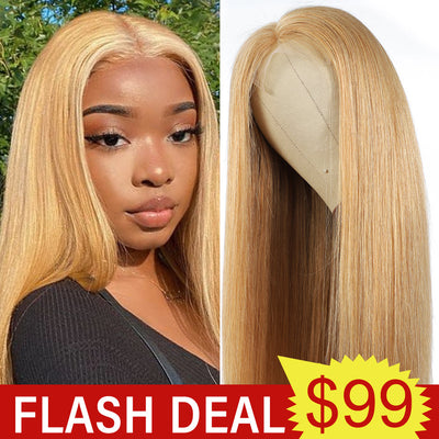 Flash Sale | Honey Blonde Brown Red Straight 4x4 Lace Closure Wig Only $99