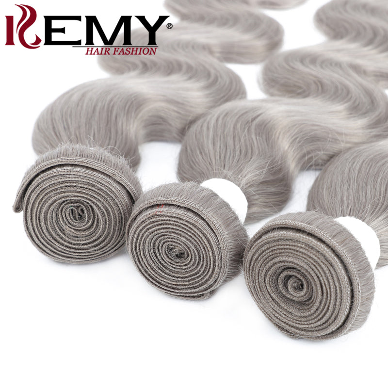 Kemy Hair Body Wave Silver Gray Colored Remy Human Hair Bundles 4 PCS