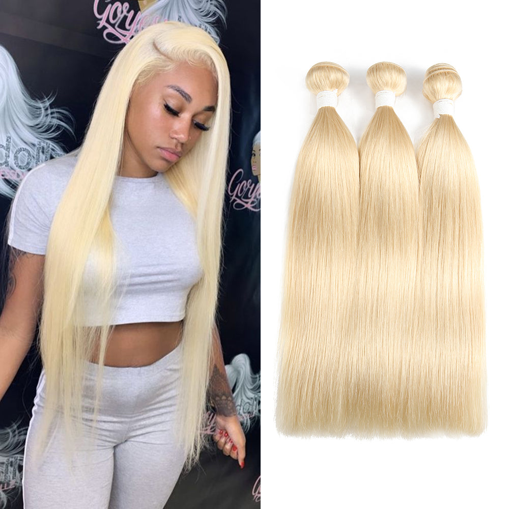 Kemy Hair Straight 613 Blond Remy Three Human Hair Bundles 8''-26''