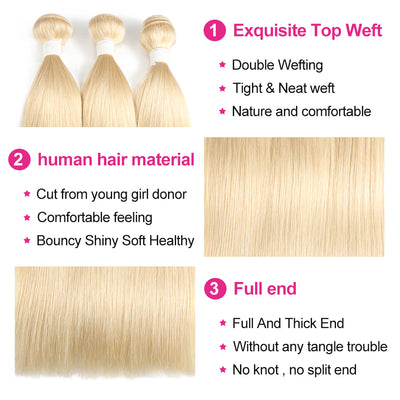 Kemy Hair Straight 613 Blond Remy Three Human Hair Bundles 8''-26''