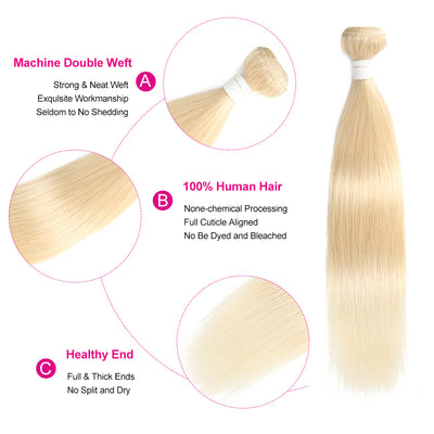 Kemy Hair Straight 613 Blond Remy Human Hair Bundle 8''-26''