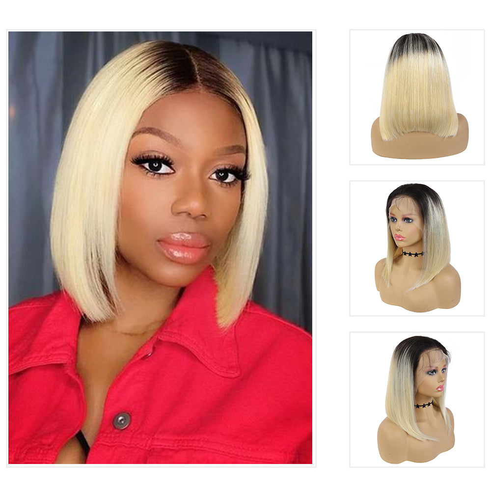 Kemy Hair Custom ombre 613 Blond Bob Human Hair Lace Front wigs 8''-14''