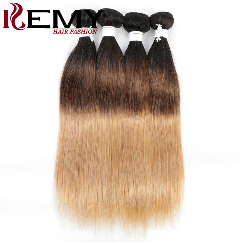 Straight T1B/4/27 Ombre Color 3 Tone Remy Human Hair Bundle 10''-26''