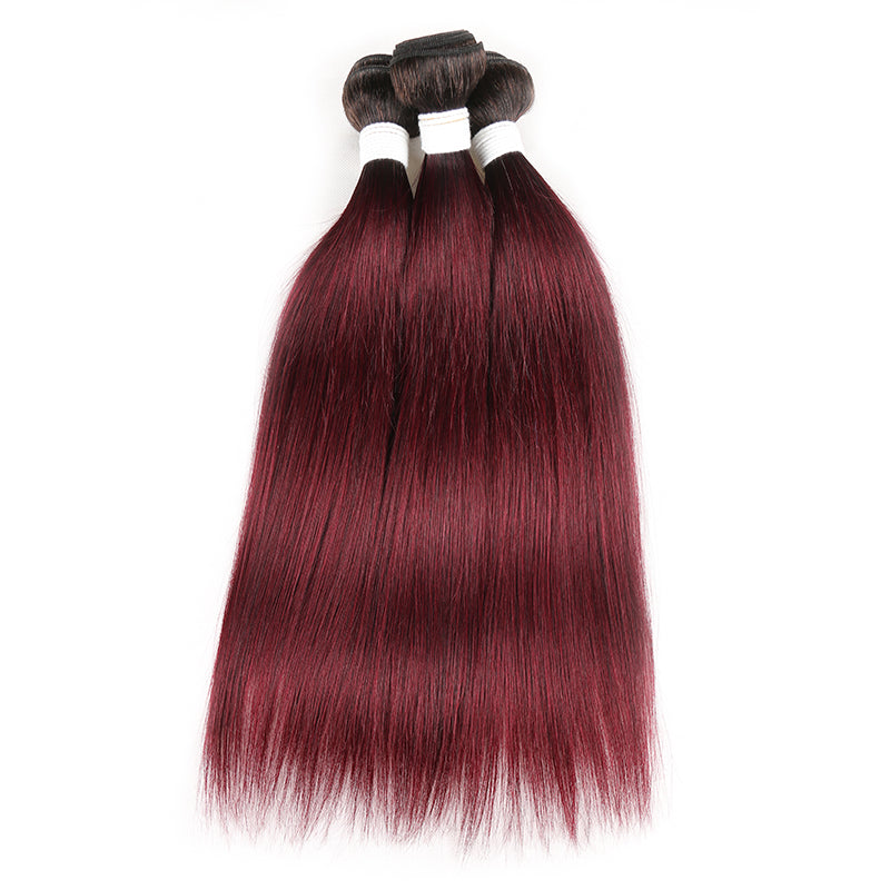 Straight Ombre 99J Three Human Hair Bundles 8''-26'' (3948215894086)