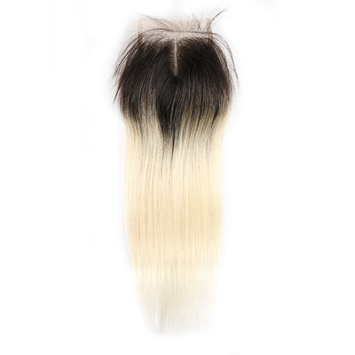 Straight Ombre Blond Remy Human Hair 4×4 Free/Middle Part Lace Closure 8''-20'' (1B/613) (3947314053190)