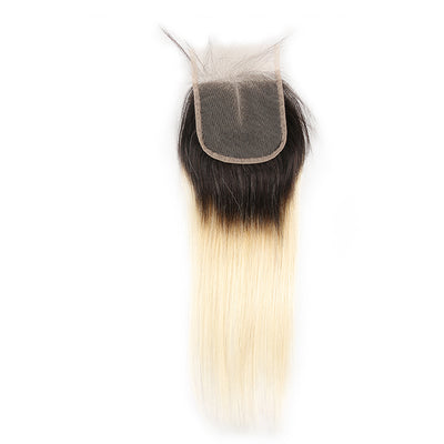 Straight Ombre Blond Remy Human Hair 4×4 Free/Middle Part Lace Closure 8''-20'' (1B/613) (3947314053190)