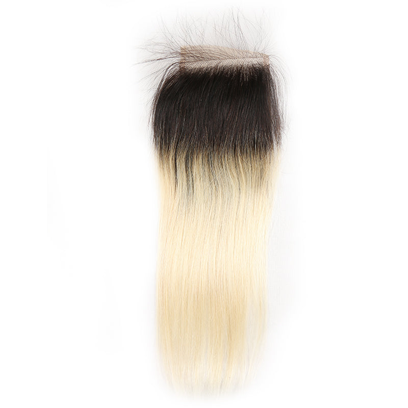 Straight Ombre Blond Remy Human Hair 4×4 Free/Middle Part Lace Closure 8''-20'' (1B/613) (3947314053190)