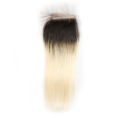 Straight Ombre Blond Remy Human Hair 4×4 Free/Middle Part Lace Closure 8''-20'' (1B/613) (3947314053190)