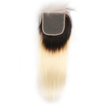 Straight Ombre Blond Remy Human Hair 4×4 Free/Middle Part Lace Closure 8''-20'' (1B/613) (3947314053190)