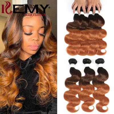 Ombre 1B/4/30 Body Wave Remy 4 PCS Human Hair Bundles