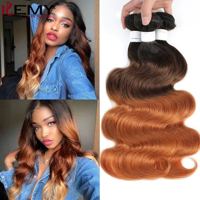 Ombre Brown 1B/4/30 Body Wave Remy Human Hair Three Bundles