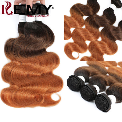 Ombre 1B/4/30 Body Wave Remy 4 PCS Human Hair Bundles