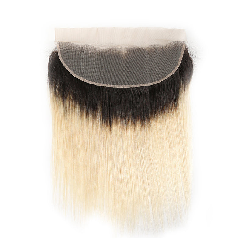 Straight Ombre Blond Remy Human Hair 4×13 Free/Middle Part Lace Frontal 8''-20'' (1B/613) (3947319296070)