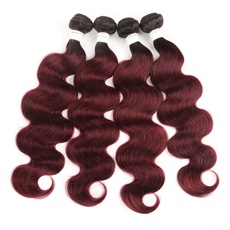 Ombre 99J Body Wave Four Human Hair Bundles 8''-26'' (3948183650374)