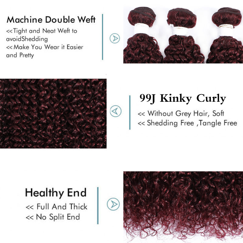 Kemy Hair 99j burgundy Red Kinky Curly 3 Bundles Human Hair Bundles