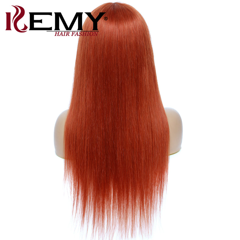 Straight Wig With Bangs Ginger Orange Color Long 100% Human Hair Wigs Brazilian Glueless Fringe Wig For Women 150% Remy Wig