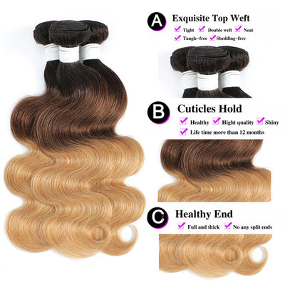 Ombre Color 1B/4/27 Body Wave Remy Human Hair Weave Bundles 4PCS