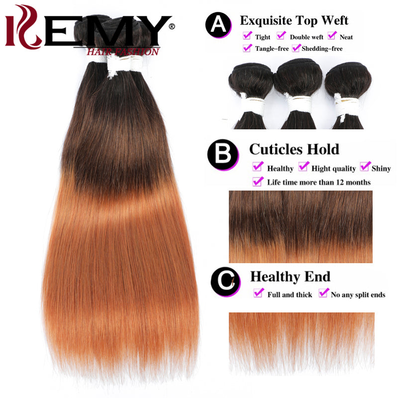 Straight 3 Tone Ombre Brown Color T1B/4/30 Remy Human Hair Bundles 3PCS