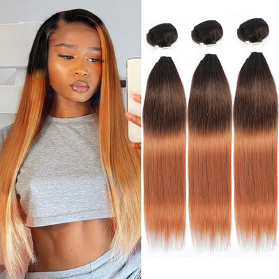 Straight 3 Tone Ombre Brown Color T1B/4/30 Remy Human Hair Bundles 3PCS