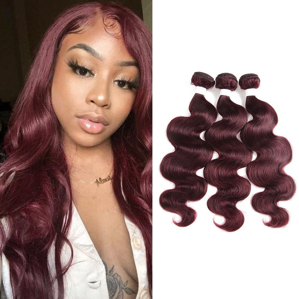 Kemy Hair Colored 100% Maroon Red Human Hair Weave BODY Three Hair Bundles 8-26 inch (99J) - Kemy Hair