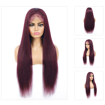 Kemy Hair Straight Custom 99j Burgundy Straight Human Hair 4x4 Lace Closure wigs