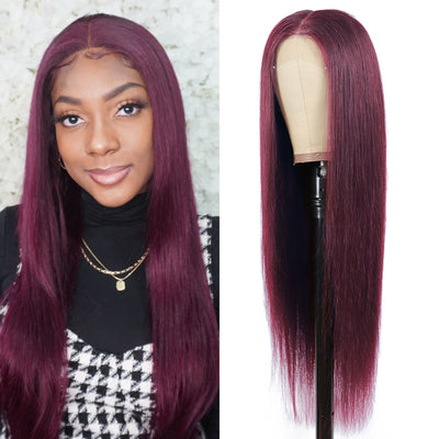Kemy Hair Straight Custom 99j Burgundy Straight Human Hair 4x4 Lace Closure wigs