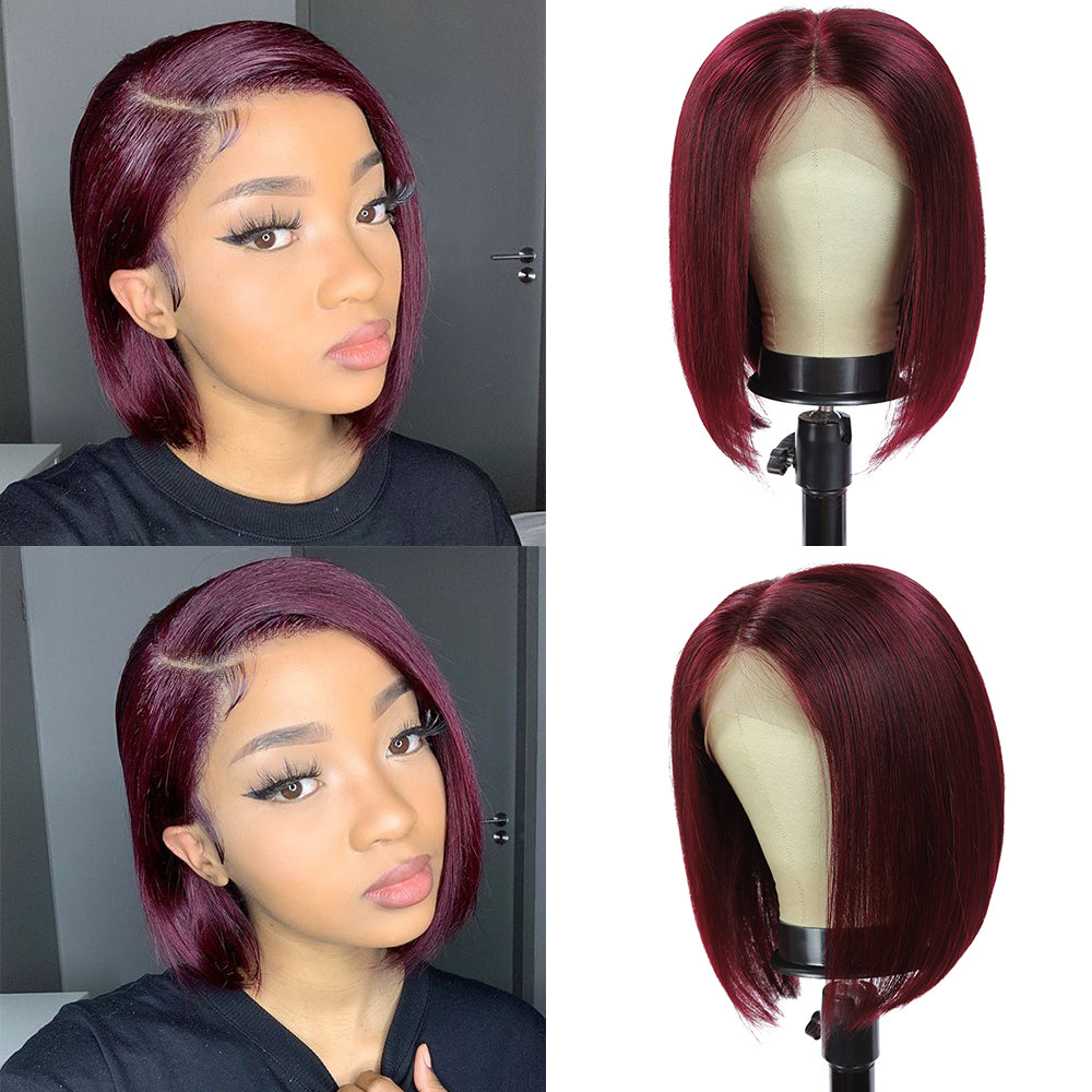 Kemy Hair Custom 99j Burgundy Bob Human Hair 13x4 Lace Front wigs