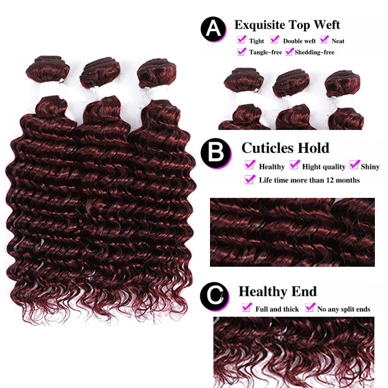 Kemy Hair 99J burgundy Red Deep Wave Human Hair Weave Bundle 1 PC