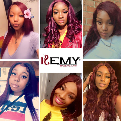 Kemy Hair 99j burgundy Body Wave Human Hair 3Bundles with 4×13 Lace Frontal(99J)