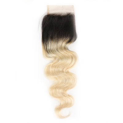 Ombre Blond Body Wave Remy Human Hair 4×4 Free/Middle Part Lace Closure 8''-20'' (1B/613) (3947314151494)