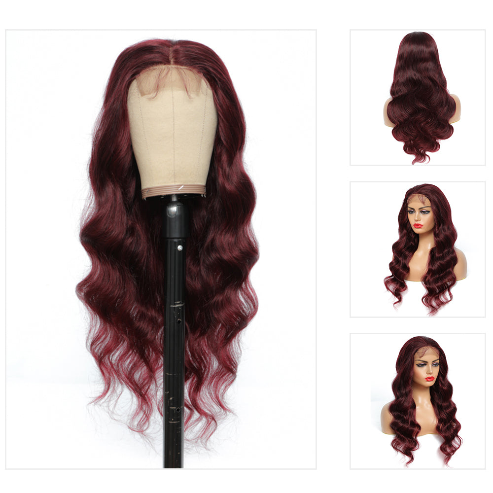 Kemy Hair Custom 99j Burgundy Body Wave Human Hair 4x4 Lace Closure wigs