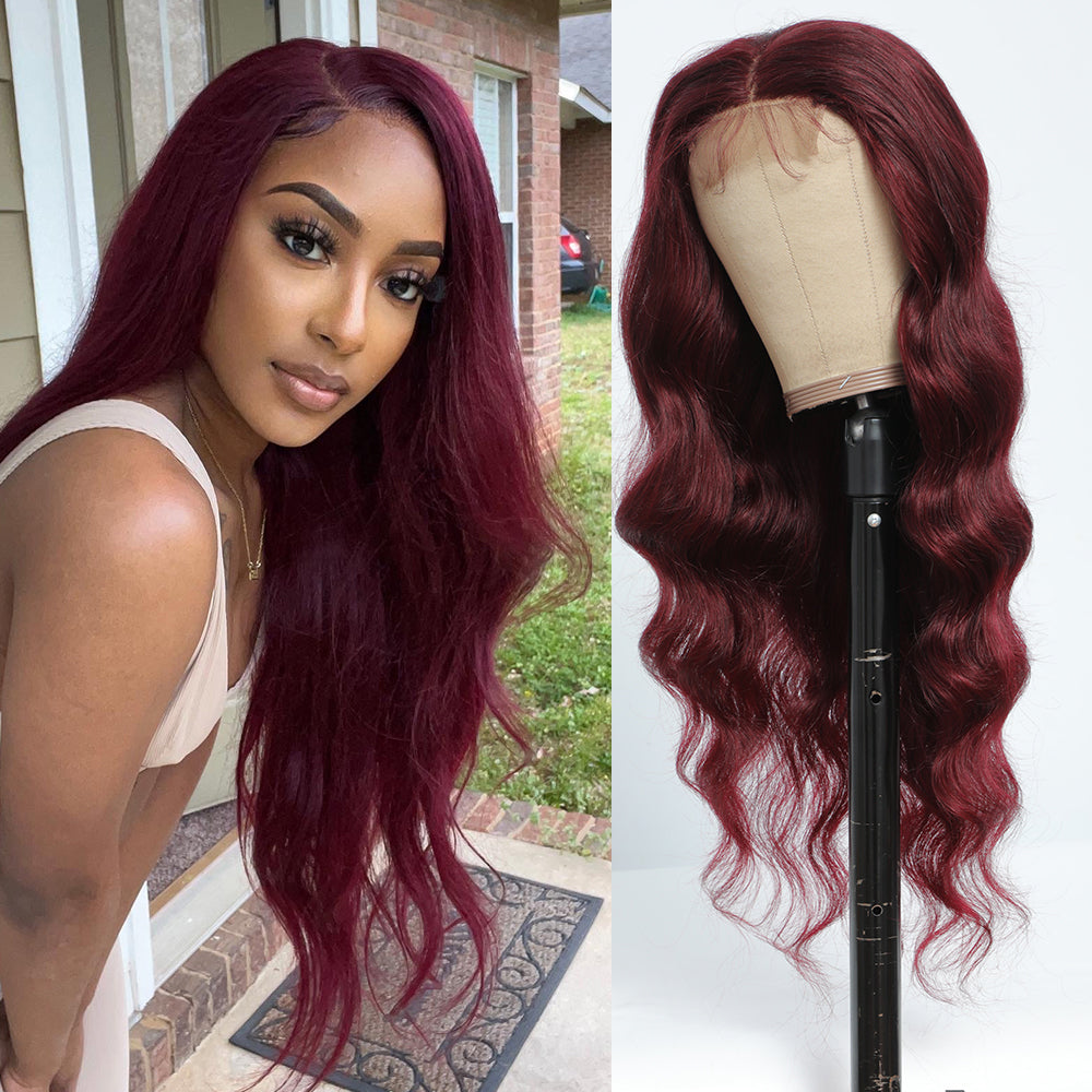 Kemy Hair Custom 99j Burgundy Body Wave Human Hair 4x4 Lace Closure wigs