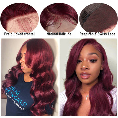 Body Wave 99J Red 13X6 Lace Frontal Human Hair Wigs
