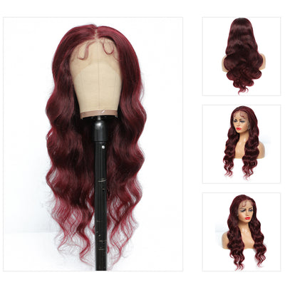 Kemy Hair Custom 99j Burgundy Body Wave Human Hair 13X4 Lace Front wigs