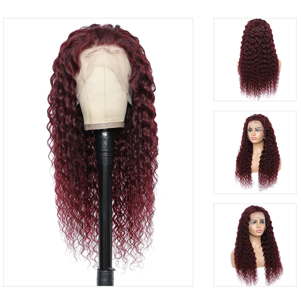 Kemy Hair Custom 99j Burgundy Deep Wave Human Hair 13x4 Lace Frontal Wigs