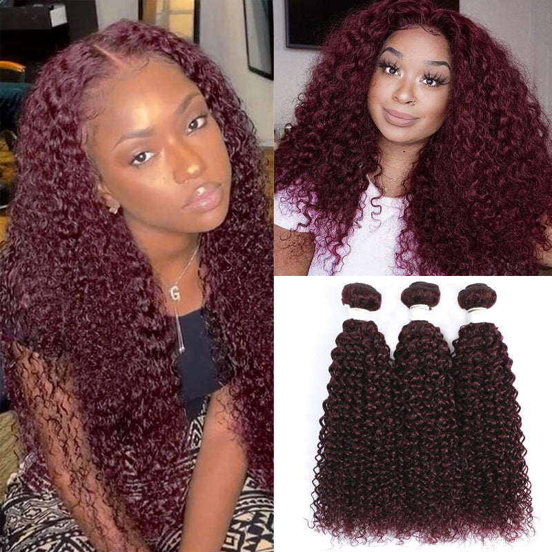 Kemy Hair 99j burgundy Red Kinky Curly 3 Bundles Human Hair Bundles